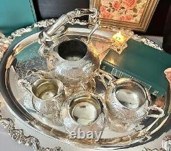 Tea & Coffee Set John Turton Silver Plated Shefield Hand Chased Towle Tray 6 Pc