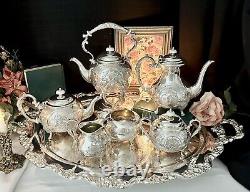 Tea & Coffee Set John Turton Silver Plated Shefield Hand Chased Towle Tray 6 Pc
