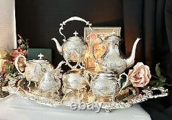Tea & Coffee Set John Turton Silver Plated Shefield Hand Chased Towle Tray 6 Pc