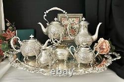 Tea & Coffee Set John Turton Silver Plated Shefield Hand Chased Towle Tray 6 Pc