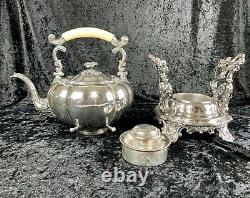 Tea Kettle Tilting Teapot Warmer Stand Silver Plate Bone or Horn Antique Canada