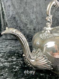 Tea Kettle Tilting Teapot Warmer Stand Silver Plate Bone or Horn Antique Canada