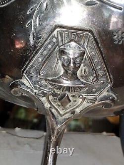 Tea Pot Set Figural Egyptian Revival 3 Pcs Triple Silver Plate Set by Manhattan