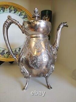 Tea Pot Set Figural Egyptian Revival 3 Pcs Triple Silver Plate Set by Manhattan
