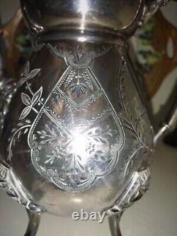 Tea Pot Set Figural Egyptian Revival 3 Pcs Triple Silver Plate Set by Manhattan