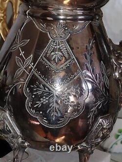 Tea Pot Set Figural Egyptian Revival 3 Pcs Triple Silver Plate Set by Manhattan