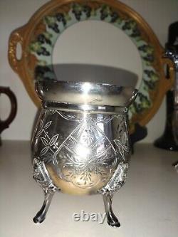 Tea Pot Set Figural Egyptian Revival 3 Pcs Triple Silver Plate Set by Manhattan