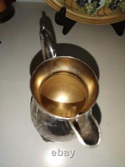 Tea Pot Set Figural Egyptian Revival 3 Pcs Triple Silver Plate Set by Manhattan