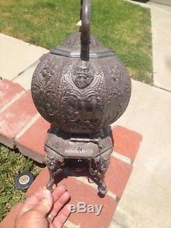 Tea Pot Silver Plate On Stand Very Ornate faces People Antique RARE