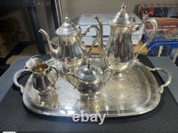 Tea Set Camille Silver Plated I. S. Tea & Coffee Service Set with Tray 5 Pc Set