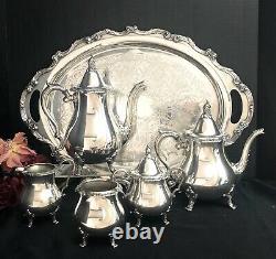 Tea Set Silver Plated Wallace La Reine / Tray Antique 6 piece Set Discount