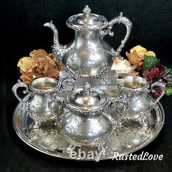 Tea Set Standard Silver Co. Special Hard White Metal Vintage Etched Set