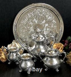 Tea Set Standard Silver Co. Special Hard White Metal Vintage Etched Set