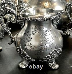 Tea Set Standard Silver Co. Special Hard White Metal Vintage Etched Set