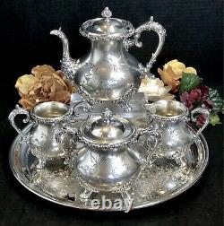 Tea Set Standard Silver Co. Special Hard White Metal Vintage Etched Set