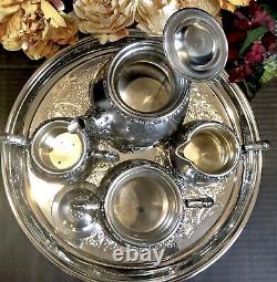 Tea Set Standard Silver Co. Special Hard White Metal Vintage Etched Set