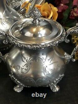 Tea Set Standard Silver Co. Special Hard White Metal Vintage Etched Set