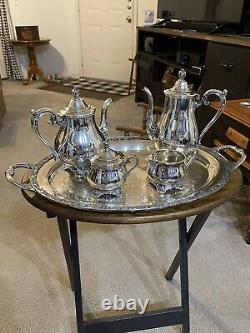 Tea and Coffee Service Silverplated Victorian Rose Wm Rogers & Sons 6 Pcs Set