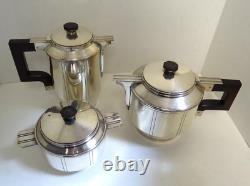 Three Piece French Art Deco Silverplate Coffee Tea Set Pots & Covered Sugar