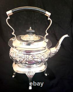 Tilting Kettle Tea Coffee Cocoa Silver Nickle Plate Buckinshire Stand & Burner