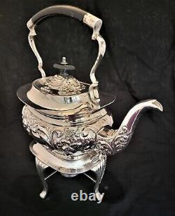 Tilting Kettle Tea Coffee Cocoa Silver Nickle Plate Buckinshire Stand & Burner