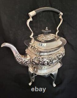 Tilting Kettle Tea Coffee Cocoa Silver Nickle Plate Buckinshire Stand & Burner