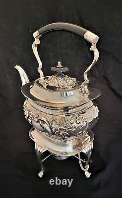 Tilting Kettle Tea Coffee Cocoa Silver Nickle Plate Buckinshire Stand & Burner