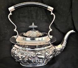 Tilting Kettle Tea Coffee Cocoa Silver Nickle Plate Buckinshire Stand & Burner