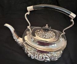 Tilting Kettle Tea Coffee Cocoa Silver Nickle Plate Buckinshire Stand & Burner