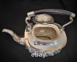 Tilting Kettle Tea Coffee Cocoa Silver Nickle Plate Buckinshire Stand & Burner