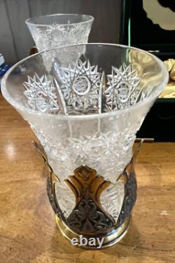 Tom Bohemia Crystal Podstakannik Tea Glass Set with Box Silver/Gold-Plate Holders
