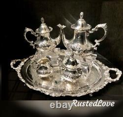 Towle Silver plated Tea Set Coffee Service Cream Sugar + Wallace Baroque Tray