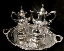 Towle Silver plated Tea Set Coffee Service Cream Sugar + Wallace Baroque Tray