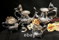 Towle Silver plated Tea Set Coffee Service Cream Sugar + Wallace Baroque Tray