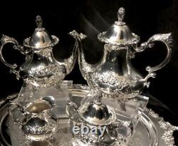 Towle Silver plated Tea Set Coffee Service Cream Sugar + Wallace Baroque Tray