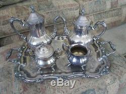 Towle Silverplate Large Tray, Coffee & Tea Service, Creamer & Covered Sugar Bowl