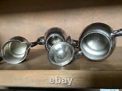 Triple Silver Plate Tea Pot. Sugar. Creamer. Floral Etched HallmarkSheldon CT