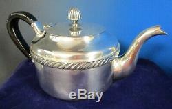 US NAVY Tea Pot Silverplate Fouled Anchor USN Ebony Handle Pre World War II