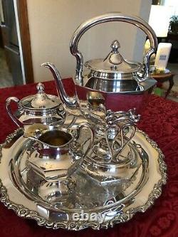 Unique Octagonal Vintage Silver Plated Tea Service Set with Pouring Cradle 5 Pc