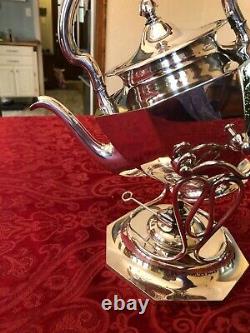 Unique Octagonal Vintage Silver Plated Tea Service Set with Pouring Cradle 5 Pc