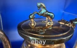 Unique Webster Silver-Plate Egyptian Revival Teapot & Sugar Bowl Horse Finial