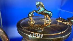 Unique Webster Silver-Plate Egyptian Revival Teapot & Sugar Bowl Horse Finial