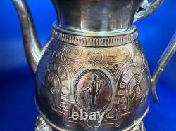 Unique Webster Silver-Plate Egyptian Revival Teapot & Sugar Bowl Horse Finial