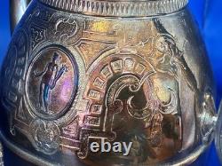 Unique Webster Silver-Plate Egyptian Revival Teapot & Sugar Bowl Horse Finial
