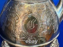 Unique Webster Silver-Plate Egyptian Revival Teapot & Sugar Bowl Horse Finial