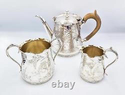 VICTORIAN AESTHETIC MOVEMENT SILVER PLATED BACHELORS TEA SET c1880