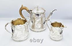 VICTORIAN AESTHETIC MOVEMENT SILVER PLATED BACHELORS TEA SET c1880