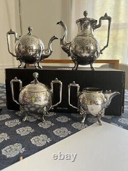 VICTORIAN REED AND BARTON SILVER PLATE TEA SERVICE 4 PIECE 1870's-90's