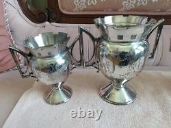 VICTORIAN SILVER PLATE RENAISSANCE REVIVAL 4 PCS Tea SET by Meriden GORGEOUS