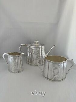 VICTORIAN Silver Plated TEA SET c1885 FENTON BROS Sheffield Antique Tea Pot Set